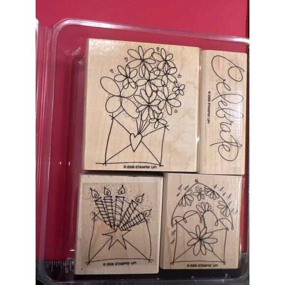 Stampin Up! 2006 Send A Celebration Rubber Stamp Set of 4 - Picture 2 of 3
